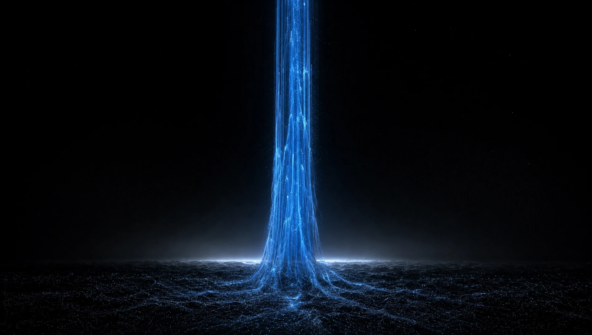A bright column of light flaring up from a dark data plane
