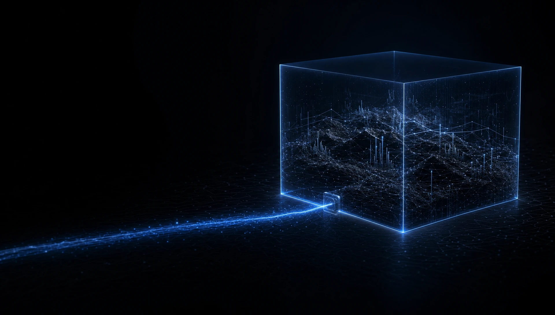 A glowing translucent vault holding the data, a single protected channel flowing in