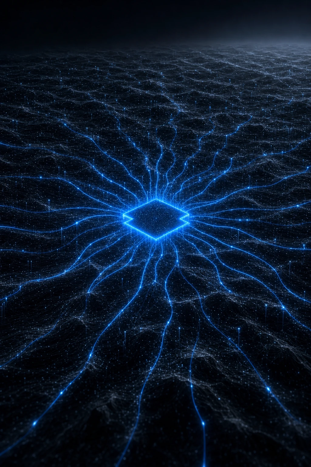 A core at the center of a network, the whole field of data converging into one point of control